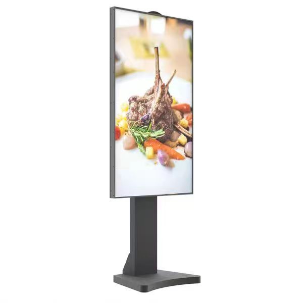 Freestanding portrait digital display on a pedestal base