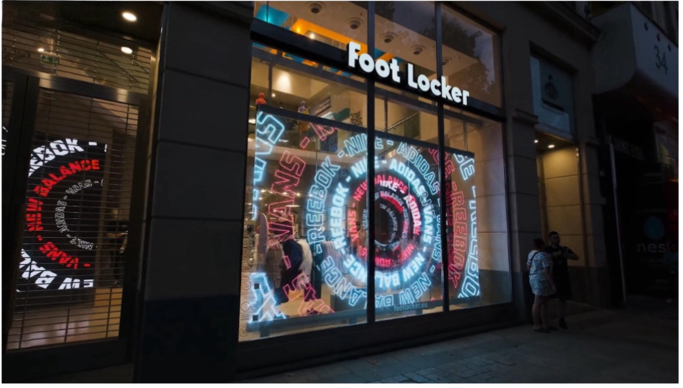 Large digital LED installation across a retail storefront